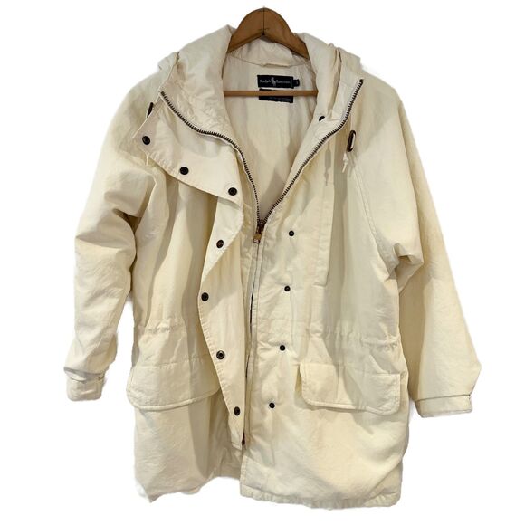 Ralph Lauren Small Cream Hooded Jacket Zip and Snap Front Cinch Waist - Picture 5 of 6